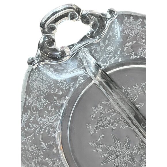 Cambridge Glass “Wildflower” Etched Divided Relish Dish with Handles - Picture 3 of 5